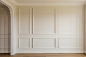 Picture frame wainscoting in living room
